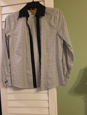 Black & White Patterned Ladies Gold Label Investments Shirt with Contrast Collar